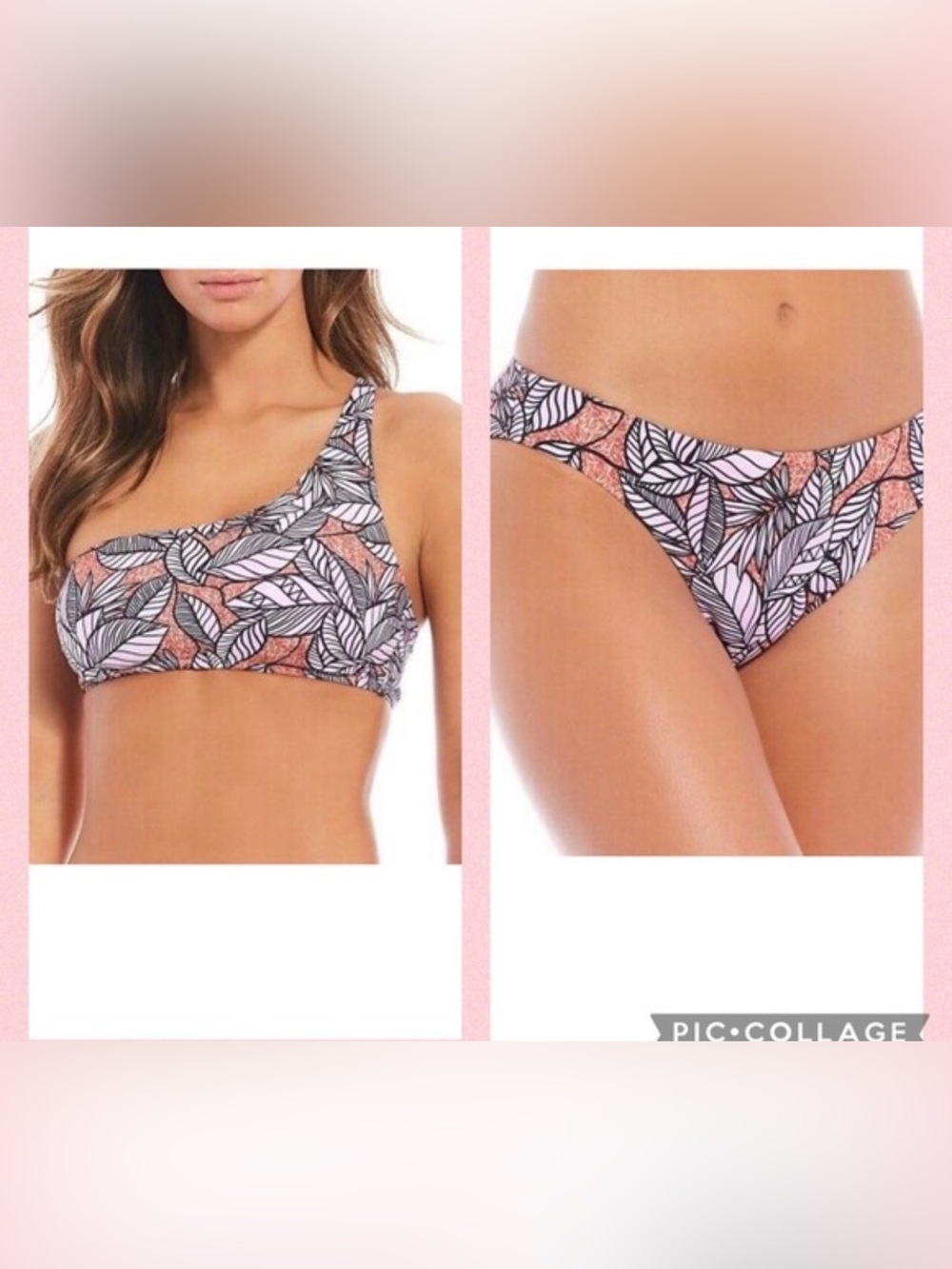 Gianni Bini White and Coral Leaf Print Bikini Set